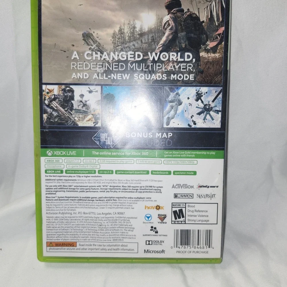 Call of Duty Ghosts Xbox 360 Activision 2-Disc Set First Person Shooter FPS 2013